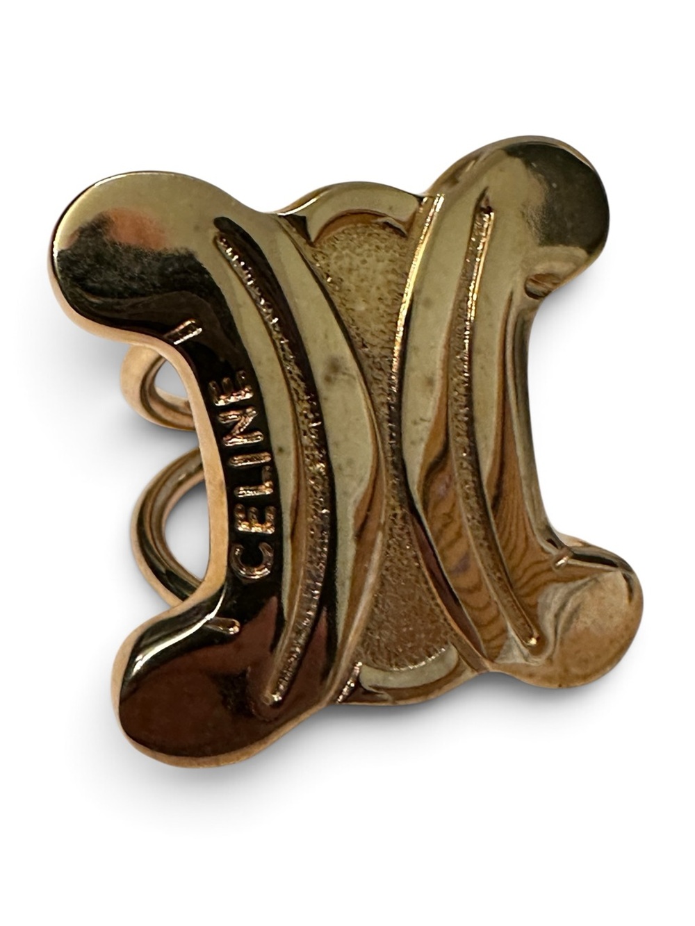 Vintage Celine Gold-Plated Double C Logo Scarf Ring